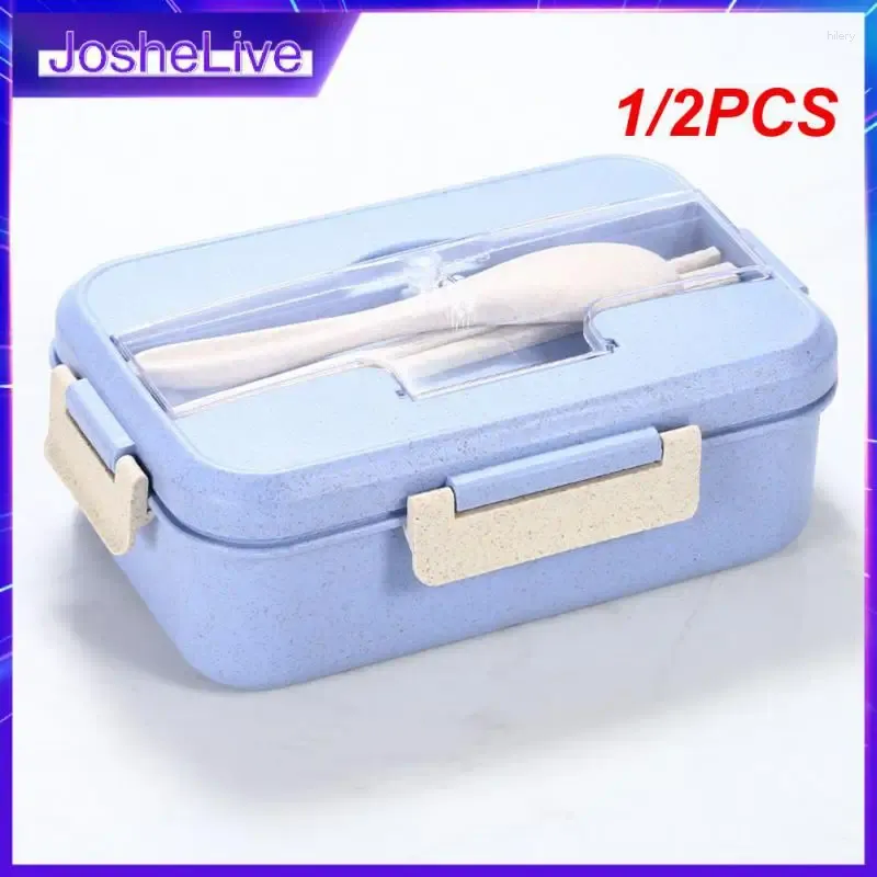 Vaisselle 1/2 pièces boîte à déjeuner micro-ondes avec cuillère baguettes conteneur de stockage de paille de blé enfants enfants école bureau Bento