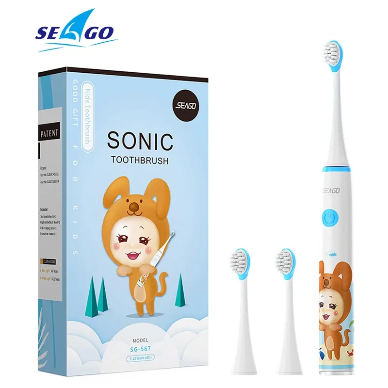 Zahnbürste SEAGO Sonic Elektrische Zahnbürste, verbesserte Kindersicherheit, automatische Zahnbürste, USB wiederaufladbar, mit 2 Stück Ersatzbürstenkopf SK3