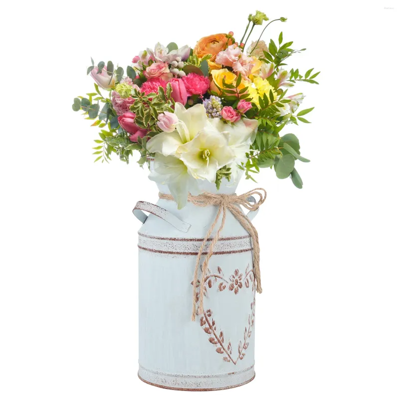 Vazolar kalp şeklindeki çiçek aranjmanı retro flowerpot çiçek raf dekorasyonları masaüstü kova buketleri vazo demir desen ekici