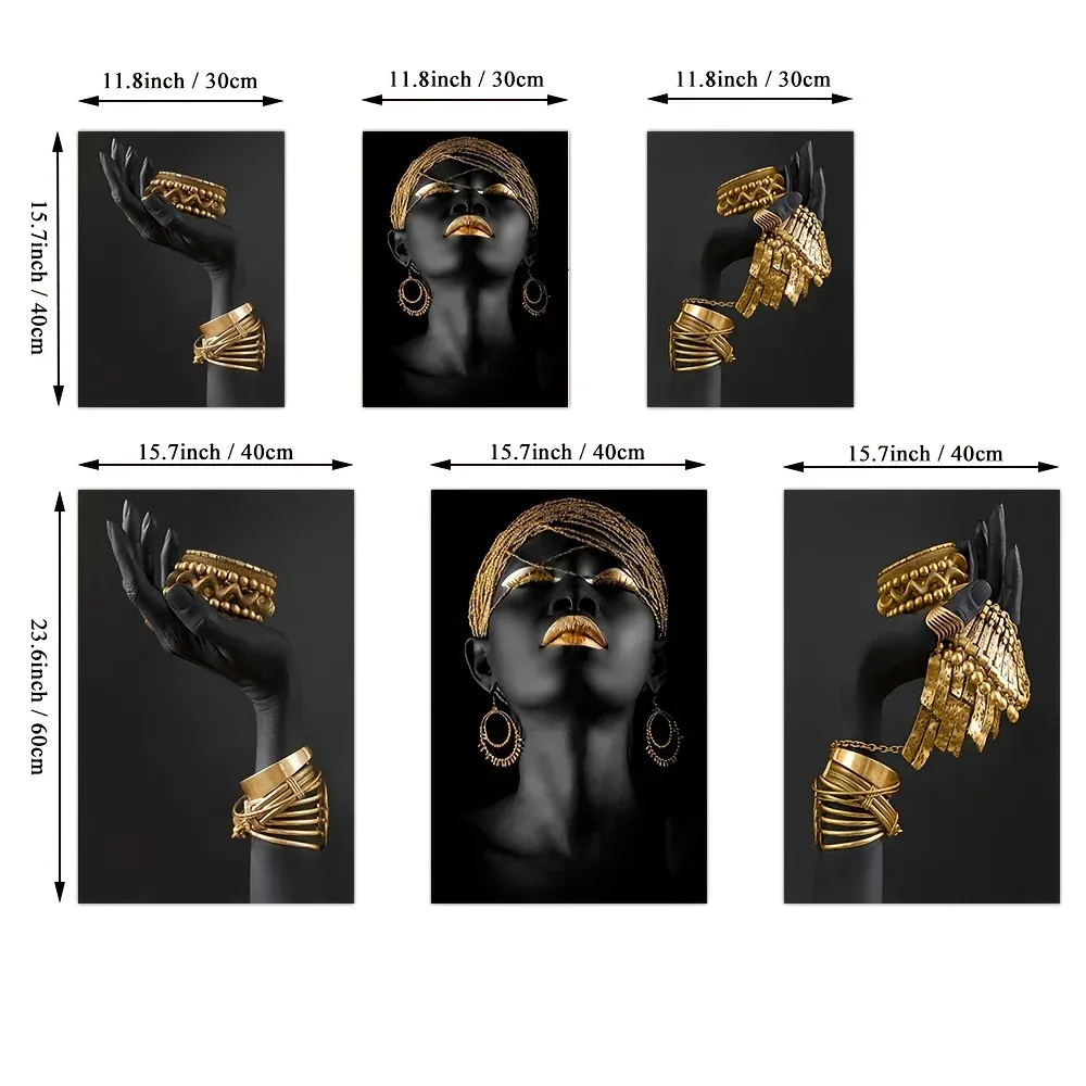 African Black Women With Gold Jewelry Wall Art... From  3 Pcs African American Woman Canvas Wall Art Fashion Bracelets Earrings Necklace display picture 1