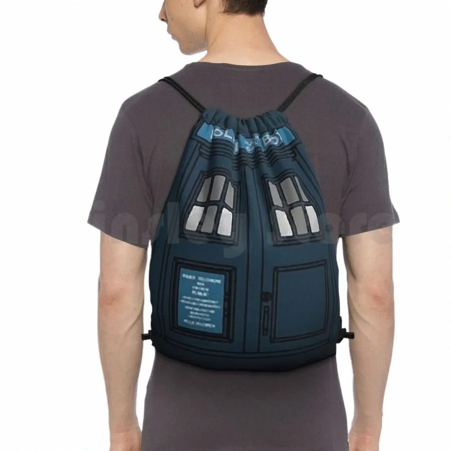 Police Box Cuscino Zaino Borsa con coulisse Equitazione Arrampicata Borsa da palestra Police Box Who Phe Booth Telephe Tardis Geek Geeky S7S3 #