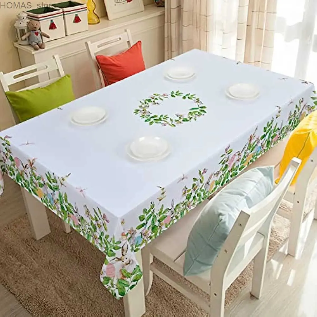テーブルクロススプリングの葉の花長方形のテーブルクロスホリデーパーティーの装飾ウェディングデコレーション用防水ダイニングタブロスY240401