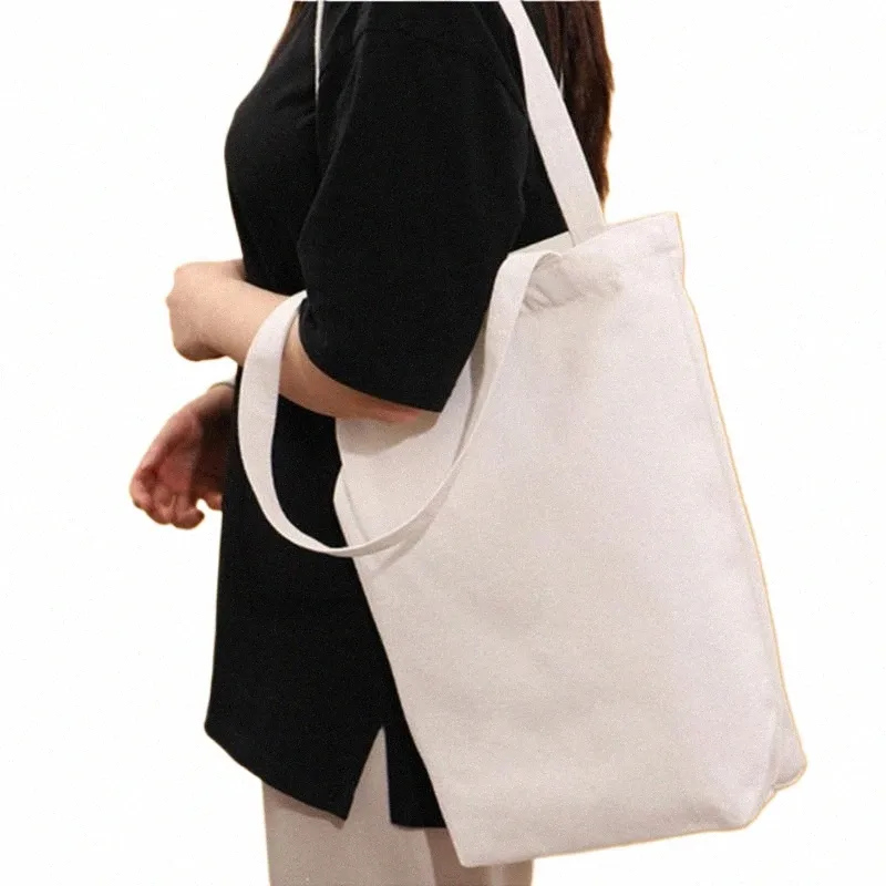 canvas Bags Cott Zipper Shopper Bag Folding Portable Shop Bag Canvas Tote Bag Reusable Shop Bags J5L8#