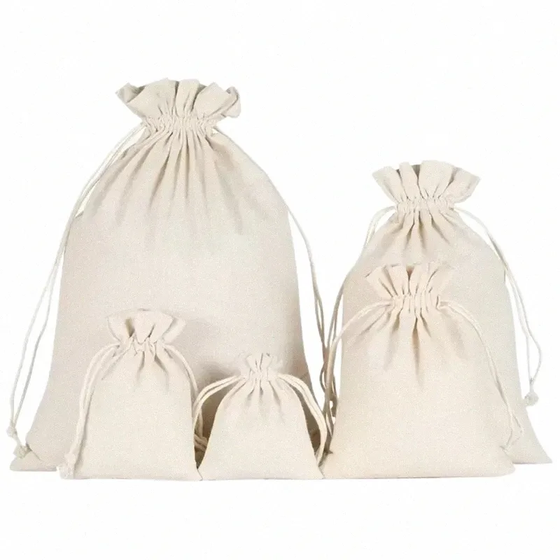 5 formati Cott panno di lino sacchetti con coulisse cibo caramelle sacchetti di immagazzinaggio del tè organizzatore cucina gioielli sacchetto di imballaggio all'ingrosso o8Qa #