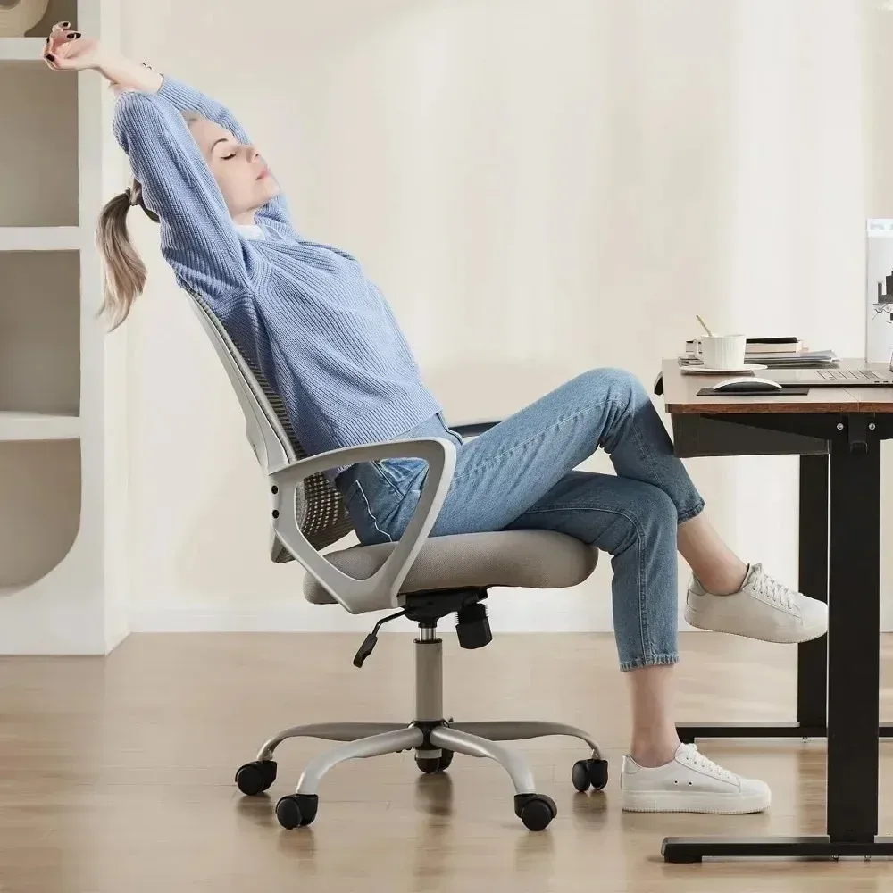 Ergonomic Home Office Chair with Flip up Arms Lumbar Support Grey Tilt Lock Lightweight