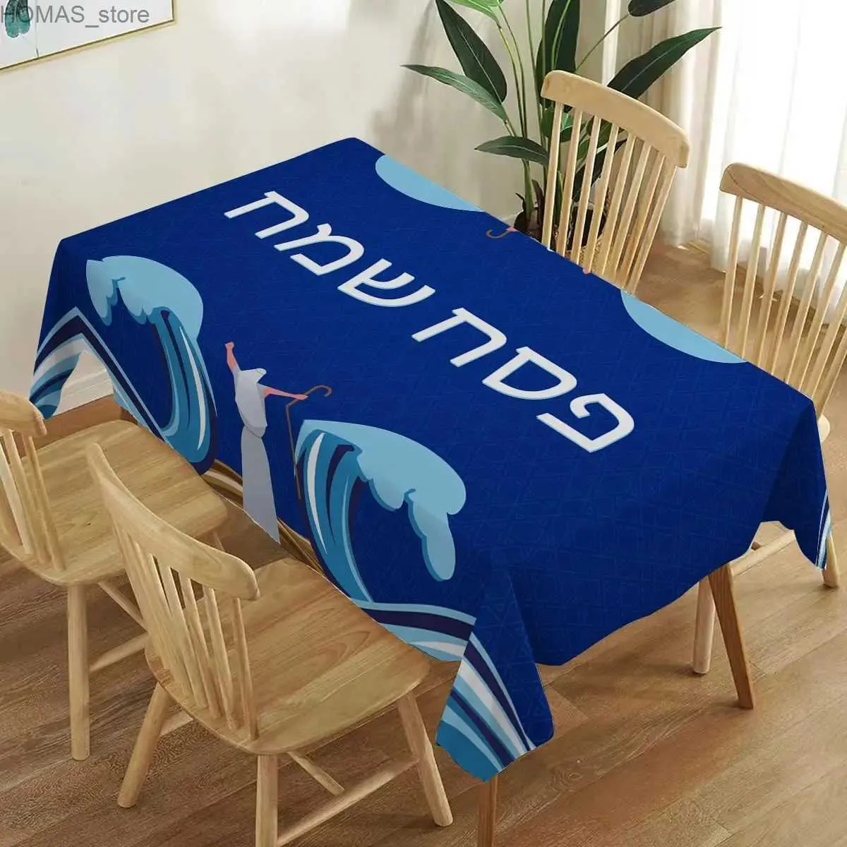 Table Cloth Passover Waterproof Tablecloth Moses The Red Sea Jews Pesach Je Polyester Table Cloth for Kitchen Party Picnic Dining Y240401