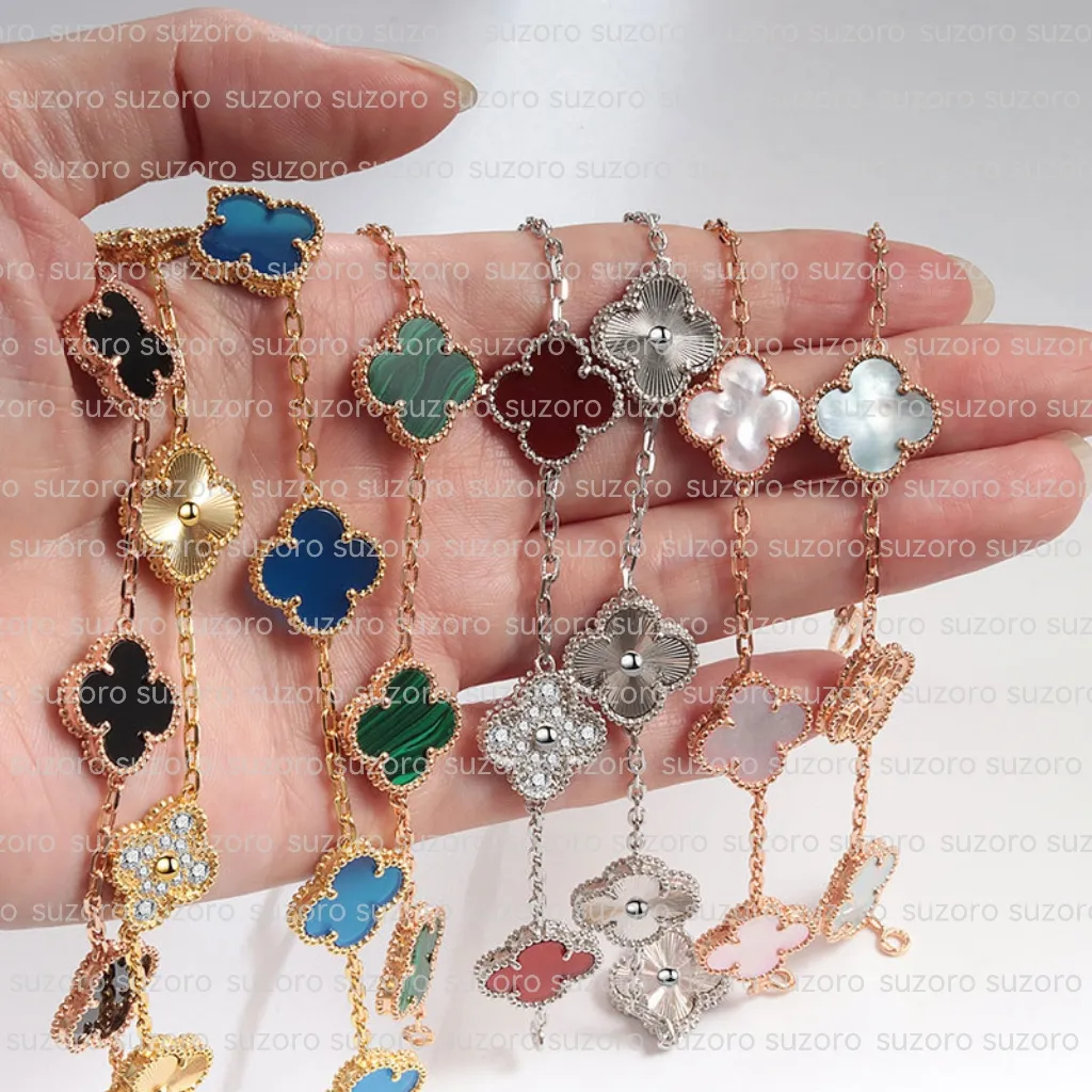 Bracelet jewelry Four Leaf Bracelets 18K Gold Plate Agate Diamond Fashion Love Charm Chain For Women Wedding Gift Party