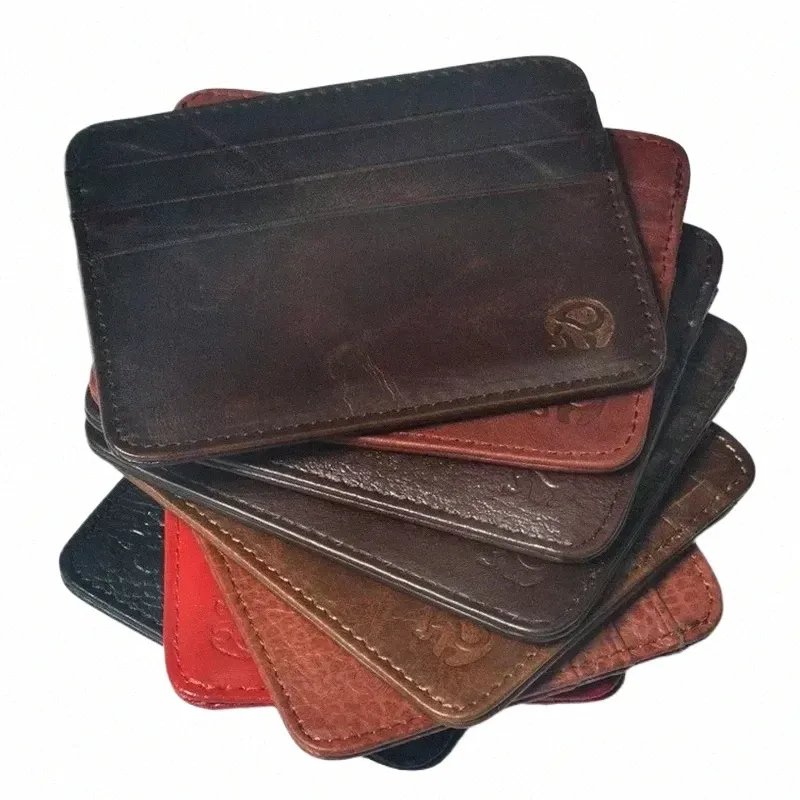 new Thin Genuine Leather Mini Wallet Slim Bank Credit Card Holder Men's Busin Small ID Case For Man Purse 6 Slots Cardholder o0h2#