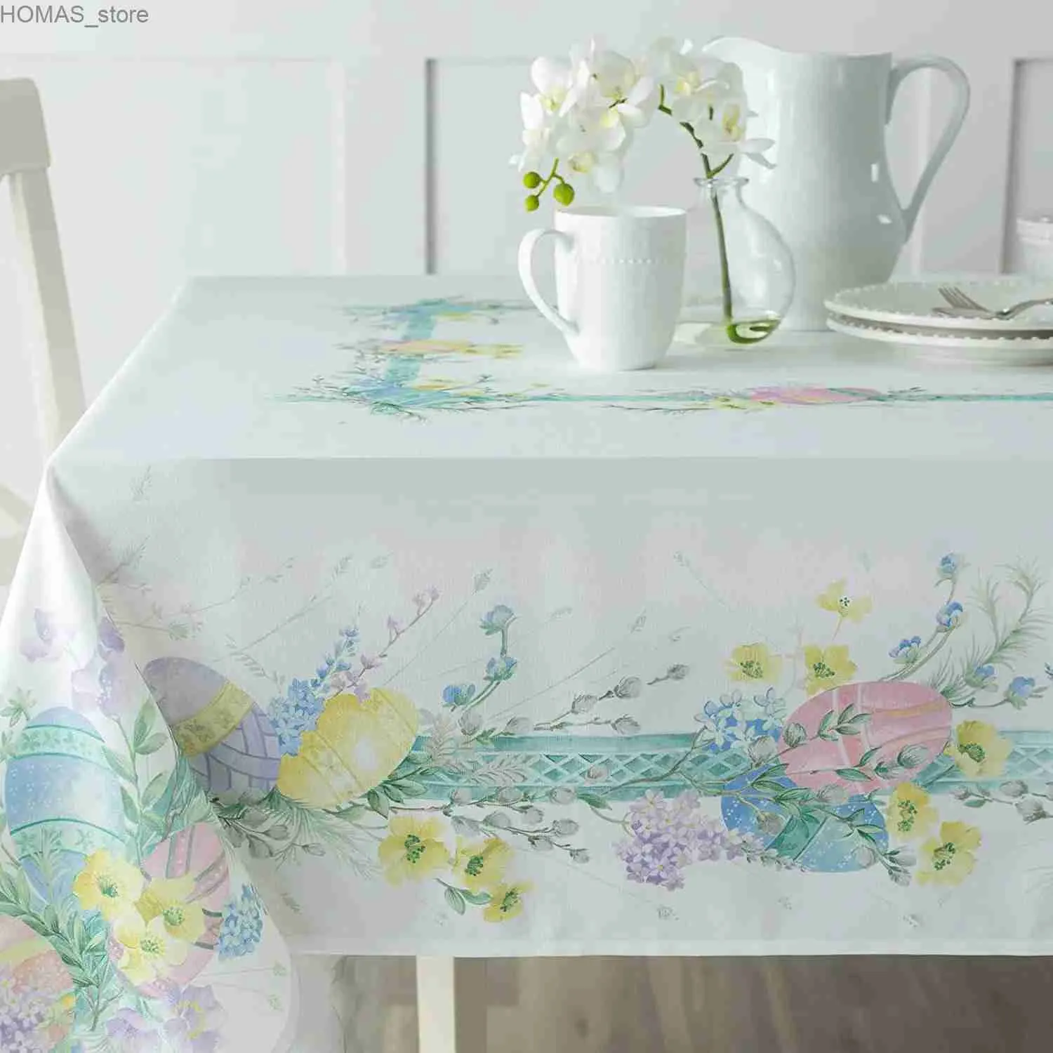 Table Cloth Spring Easter Waterproof Rectangle Tablecloth Holiday Party Decorations Flower Egg Table Cover for Easter Decoration 2023 Y240401