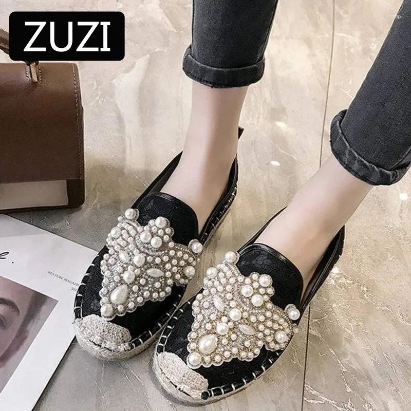 Chaussures décontractées ZUZI 2024 Printemps et été Perle Strass Mocassins Femmes Espadrilles à fond plat Paresseux Femmes Plat