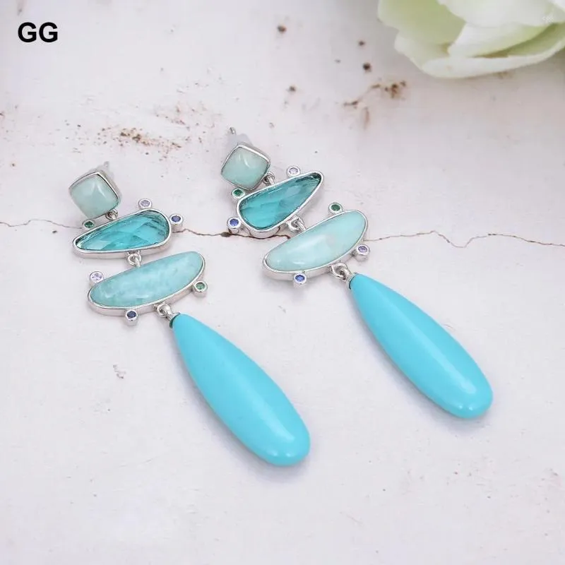 Kolczyki Dangle G-G Blue Turquoise Green Amazonite Crystal Teardrop Stud ręcznie wykonany dla pani