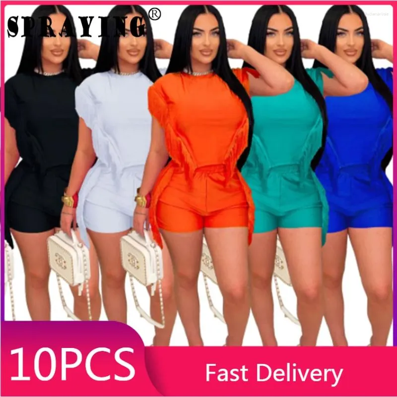 Fatos femininos 10 para mulheres verão 2024 batwing manga top shorts itens a granel atacado lotes borla duas peças conjunto roupas s13249