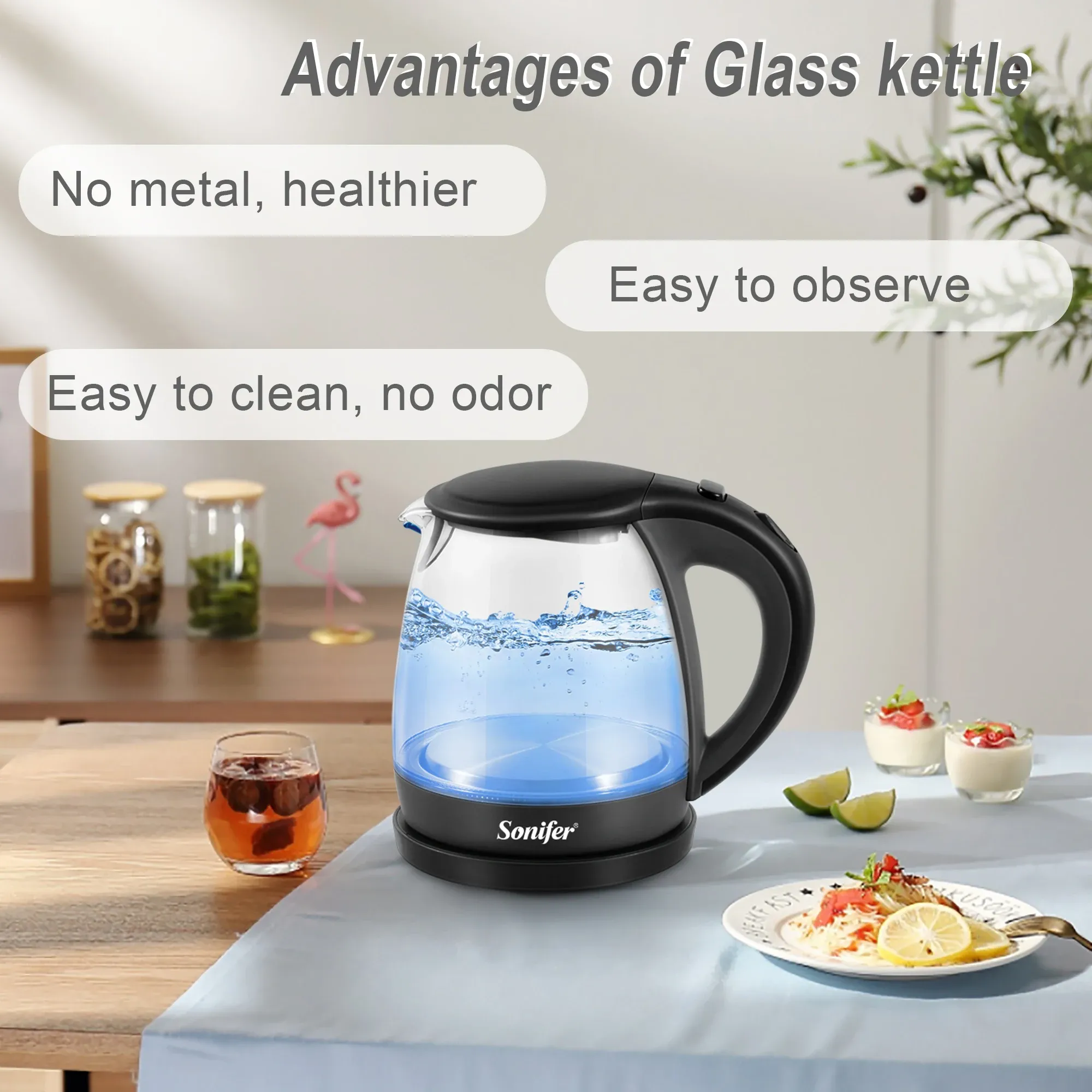 Sonifer 1L Ebay Electric Kettles With LED Lighting 2200W Quick Boiling Water Auto Shutdown BPA Free Glass Health Preserving Pot From Ddmyperfect 462.66 DHgate.Com