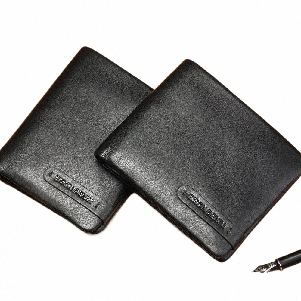 Bison Denim 100% en cuir véritable hommes portefeuille RFID porte-carte petite poche à monnaie super doux sac à main de luxe meilleur cadeau pour hommes b6Mq #