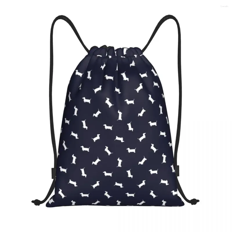 Sacos de compras Dachshund Padrão de desenhos animados Saco de cordão Mulheres Homens Portátil Esportes Ginásio Sackpack Wiener Salsicha Cão Mochilas