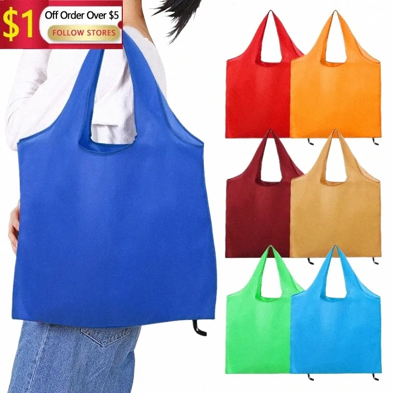 large Reusable Solid Color Shop Bag Big Capacity Foldable Portable Storage Bag For Supermarket Travel Package e6Fs#