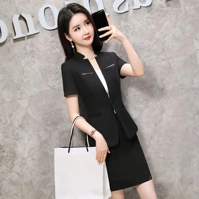 Kvinnors tvåbitar byxor 2024 reception ol Business Formal Wear Work Clothes Summer Thin Short Sleeve Suit Dress Kvinnlig liten