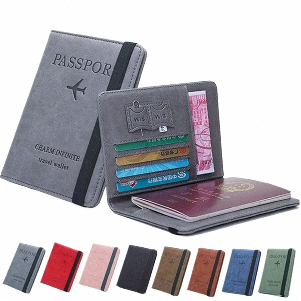 RFID LEATHER PASSPORT PAG MULTI-FUNCTI Dokumentpaket Portabelt Travel Ultra-Thin Passport Holder Card Plånbok B23P#