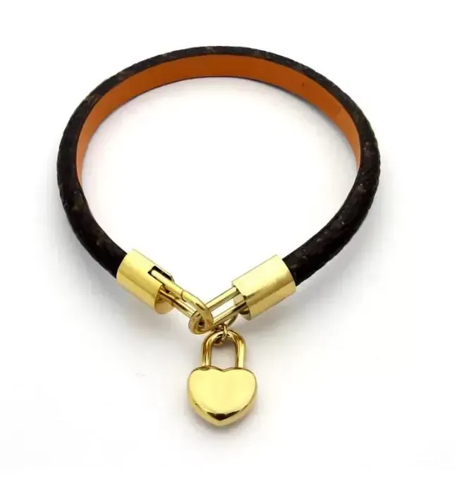 Bracelets Leather Fashion Lock Classic Designer Bracelet Brand Brown Metal para homens e mulheres Amantes Presente de joias