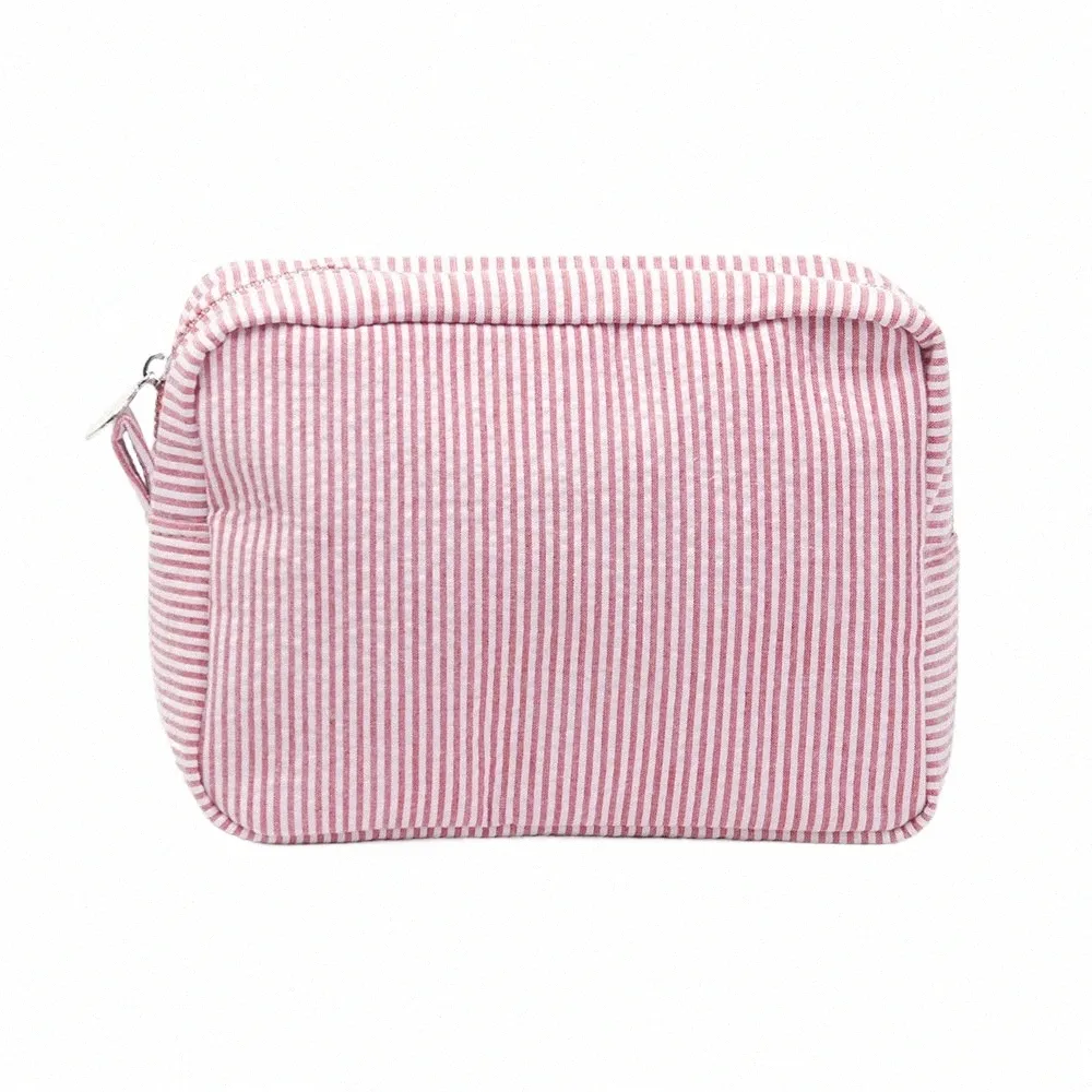 أكياس مستحضرات تجميلية من Seersucker Ruffle Pink/Purple Storage Make Up For Women Lady with Zipper Travel Bag O6ao#