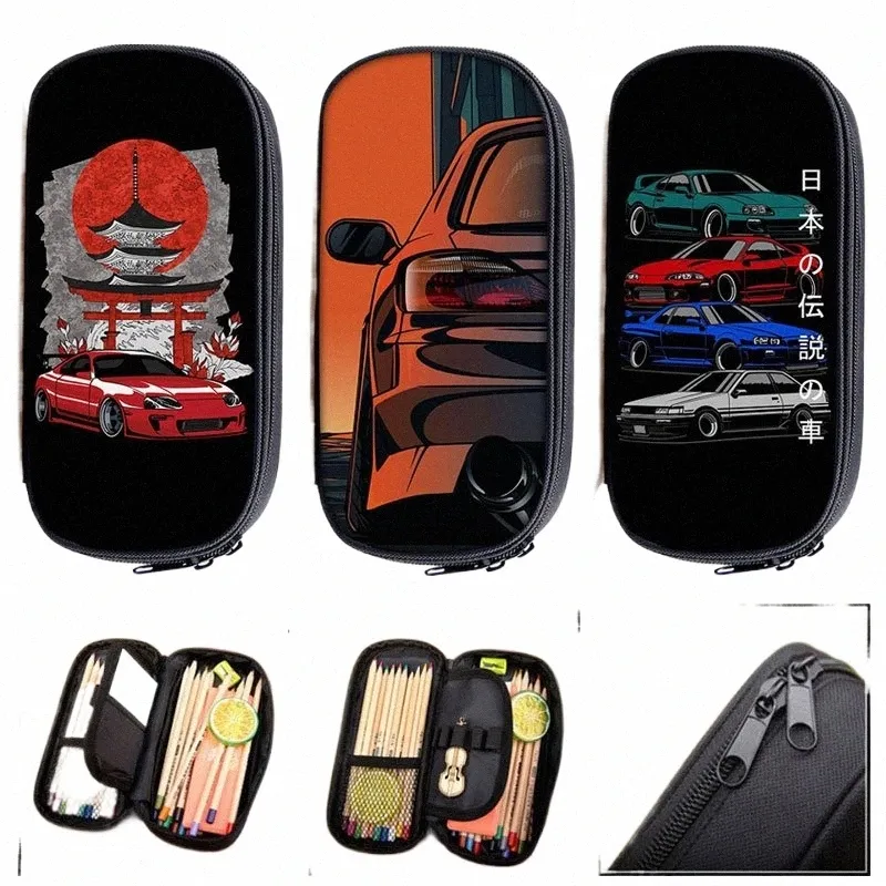 Japan JDM Modifierad kulturell kosmetisk fall Pencil Bag Racing Car Statary Bags Engine Pencil Box School Cases Supplies L2BW#