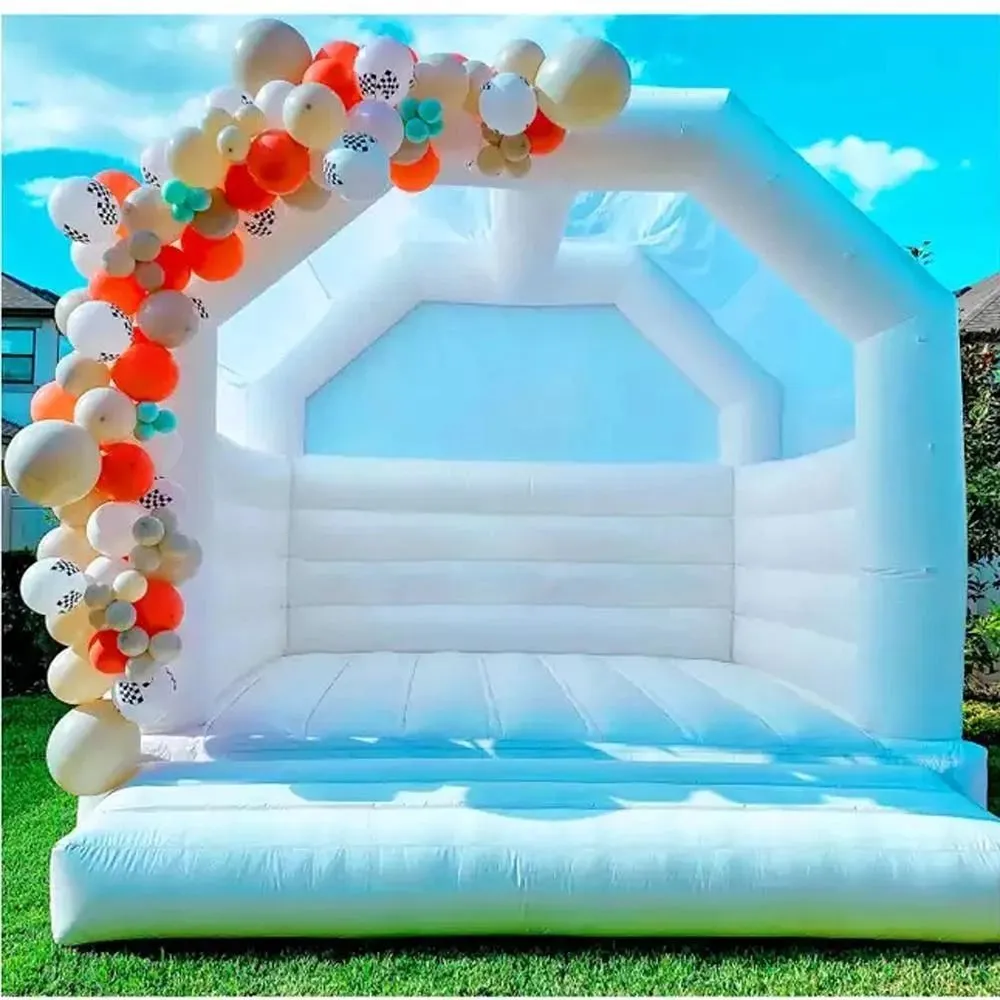 Blanc White Wedding gonflable Bouncy Bouncy Tents Platables Sautage Château de rebond à vendre avec Blower