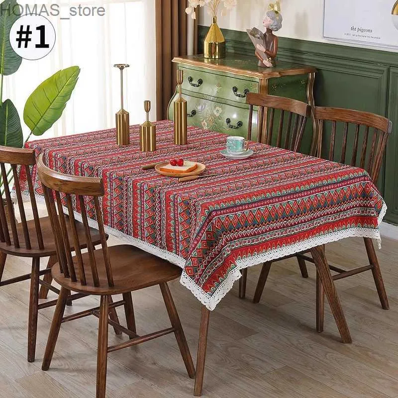 Tovaglia Tessuto di cotone e lino Tovaglia stile Boho Tovaglia lavabile Copritavolo da pranzo Decorazioni per la casa Scrivania da esterno Tappetino da picnic Y240401