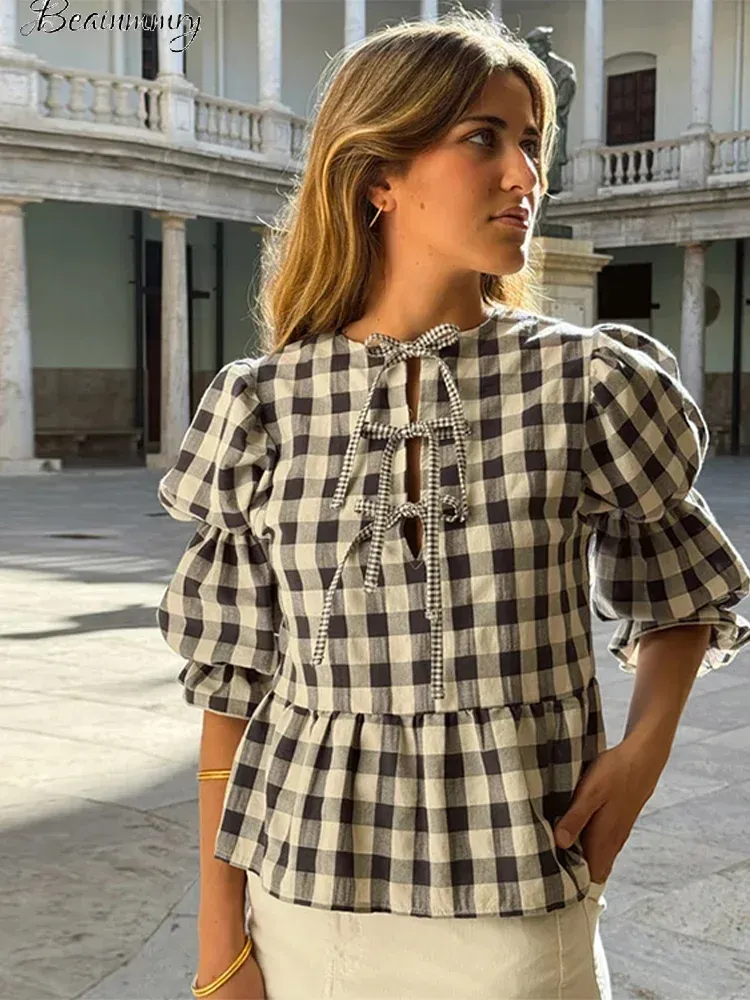 Women's Boho Floral Blouse - Button Up Doll Collar Ruffle Sleeve Loose Fit Top