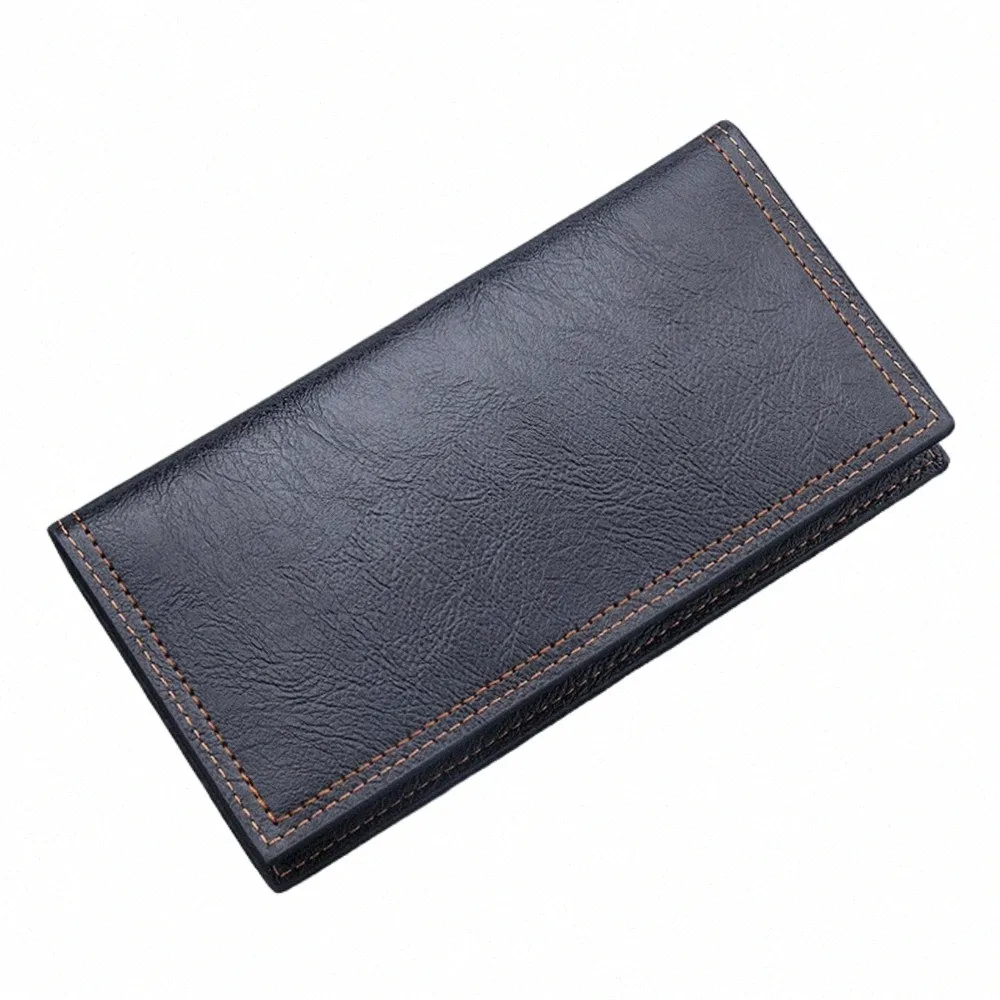 Nouveaux hommes Lg mince mince portefeuilles Vintage Pu cuir mâle titulaire de la carte de crédit Brown Mey sacs à main solide simplicité portefeuille pour homme w5UA #