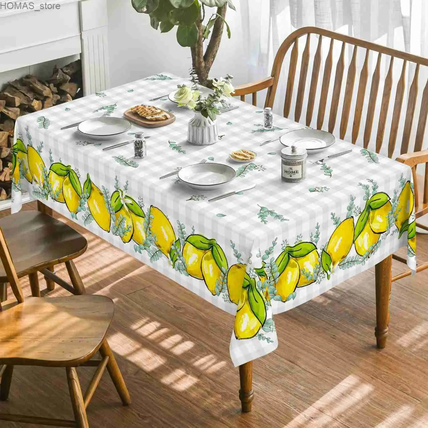 Nappe d'été Citron Feuille d'eucalyptus Nappes rectangulaires Cuisine Table Décor Réutilisable Nappe imperméable Décorations de fête de mariage Y240401