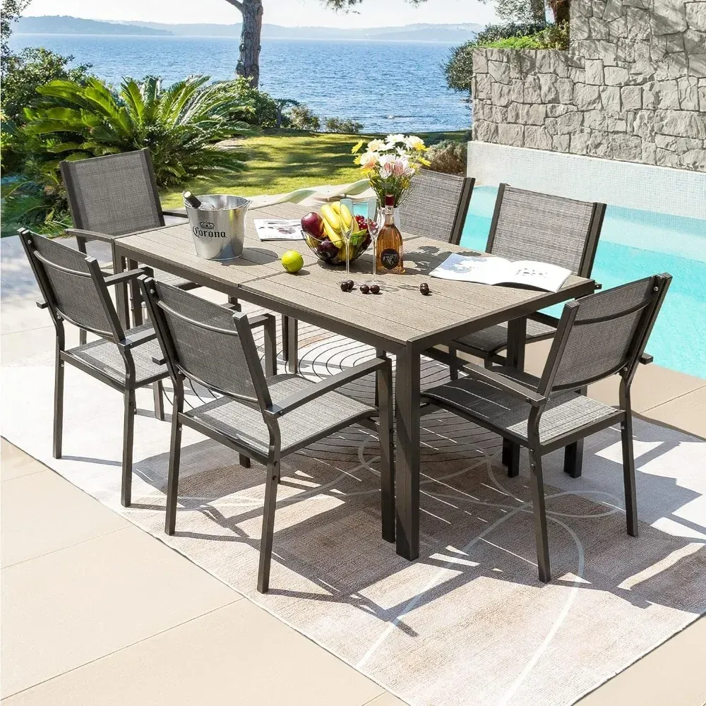 Terrace 7 Piece Dining Furniture Set Weatherproof Table Stackable Chairs Outdoor Garden Patio