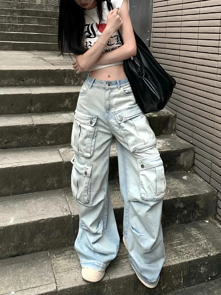Vintage Y2K Cyber Punk Kpop Womens Jeans With Multi Pocket Vintage Y2K Cyber Punk Kpop Womens Jeans With Multi Pocket