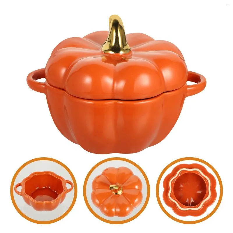 Bowls Pumpkin Bowl Portable Soup Fall Decor Ceramic Rice Lids Oven Container Storage Pot