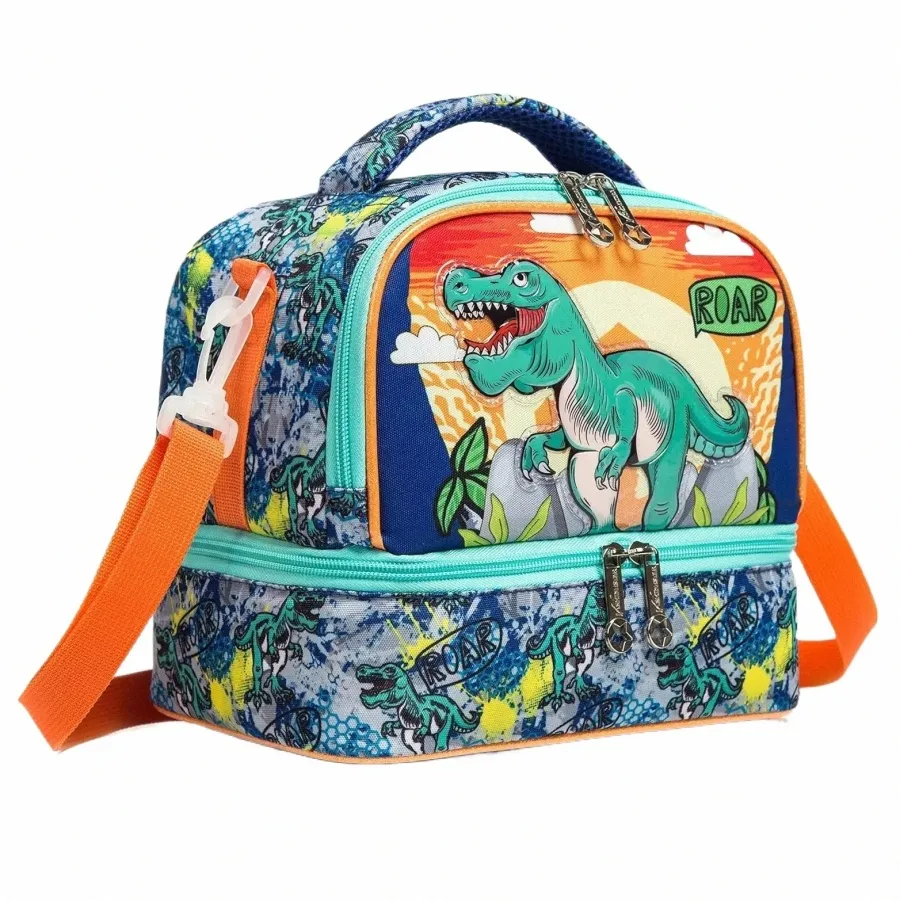 Sac à lunch pour enfants Sac isotherme Bento à deux compartiments pour garçons et filles Boîte à lunch avec sangle réglable Voyage fourre-tout I4iq #