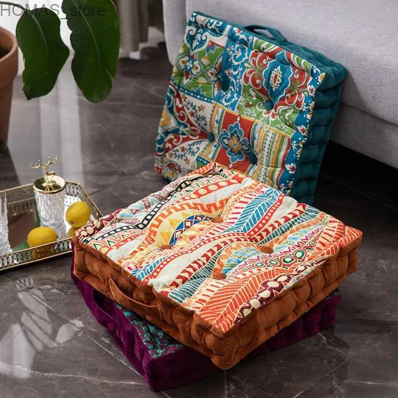 Kudde/dekorativ kudde Dutch Velvet Square Seat Cushion Tryckt Bay Window Tatami Futon Floor Cushion Room Office Stol Cushion Boho Cushion Y240401