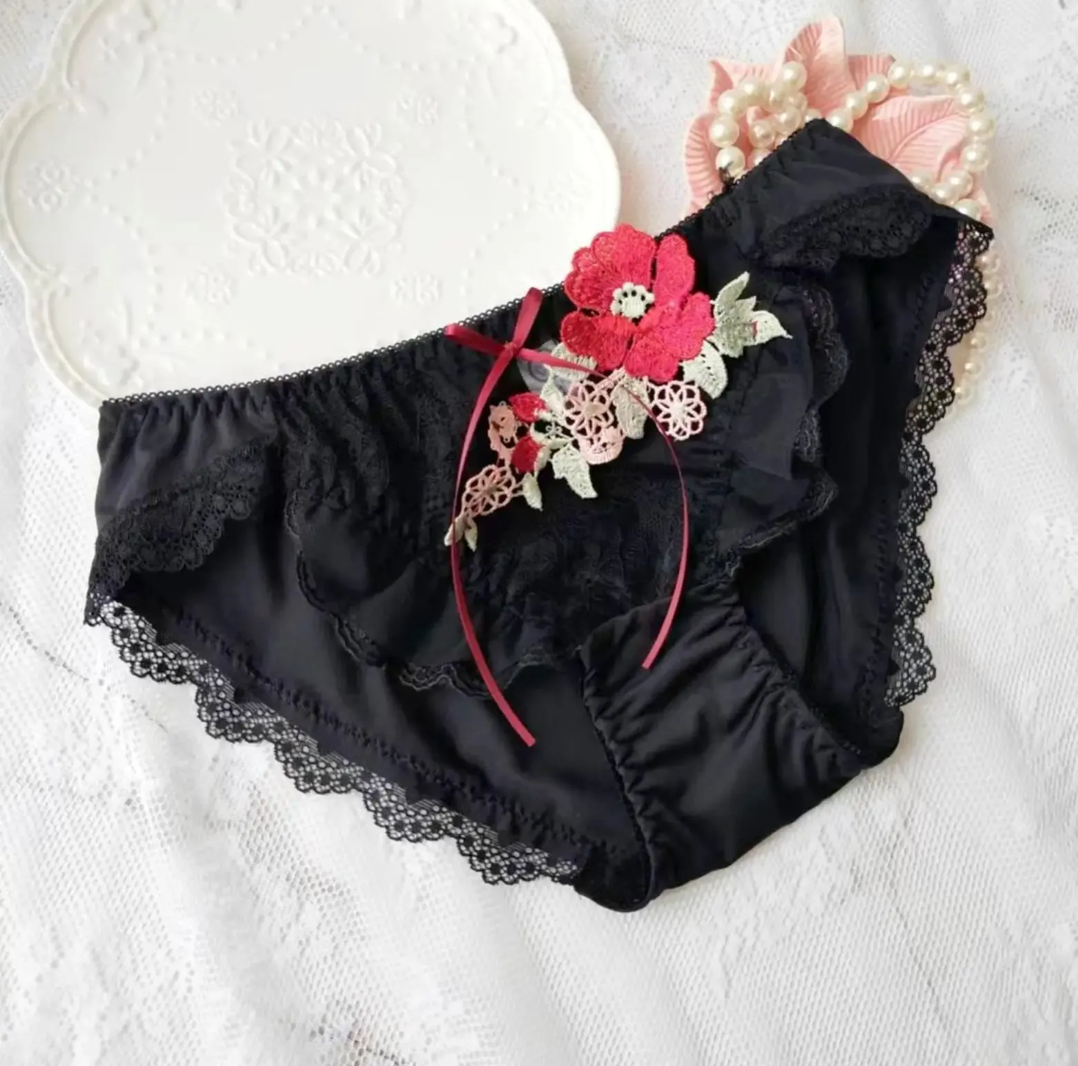 Floral Embroidery Panties - Cute Lolita Kawaii Underwear