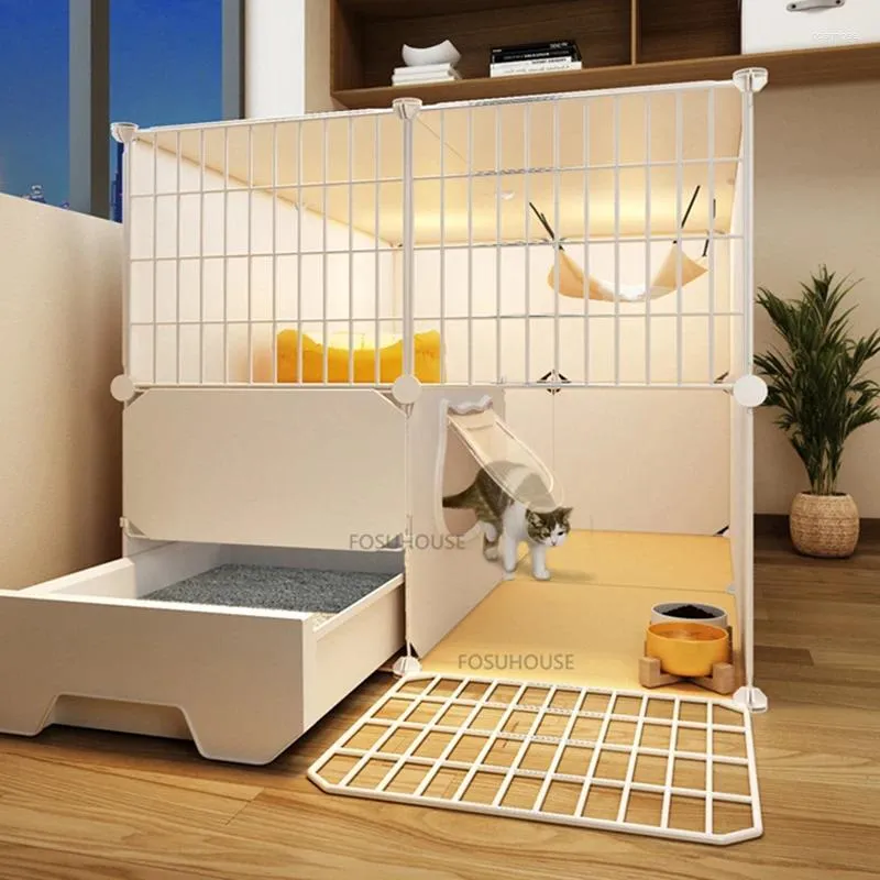 DHgate Modern Indoor Cat Cage Villa Spacious Habitat with Integrated Litter Box Pet Supplies
