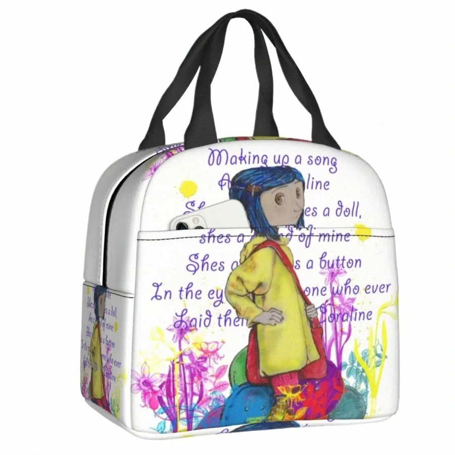 Horrorfilm Coraline Lunchtas Vrouwen Thermische Koeler Geïsoleerde Lunchbox voor Student Schoolwerk Picknick Warm Voedsel Tote Y0GP #