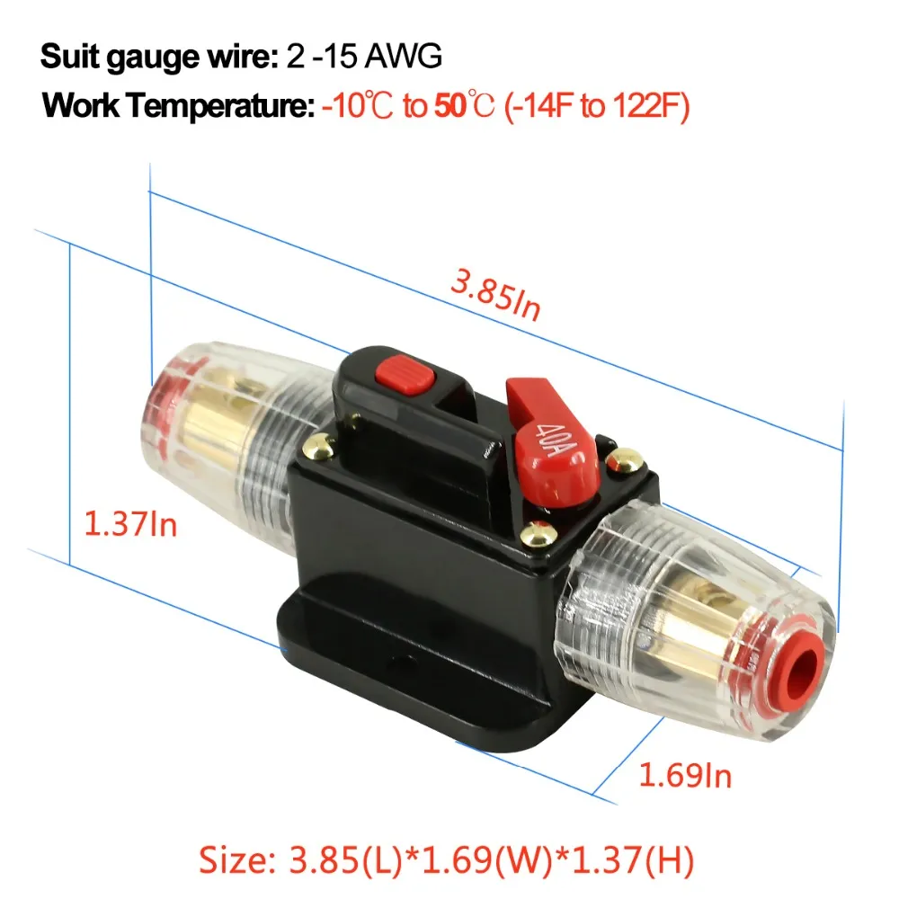 M1A2 Circuit Breaker 30A Waterproof Fuse Inline Holder Resettable Fuse Manual Reset 12V-48V DC For Car Stereo Audio RV Home Marine Boat Truck