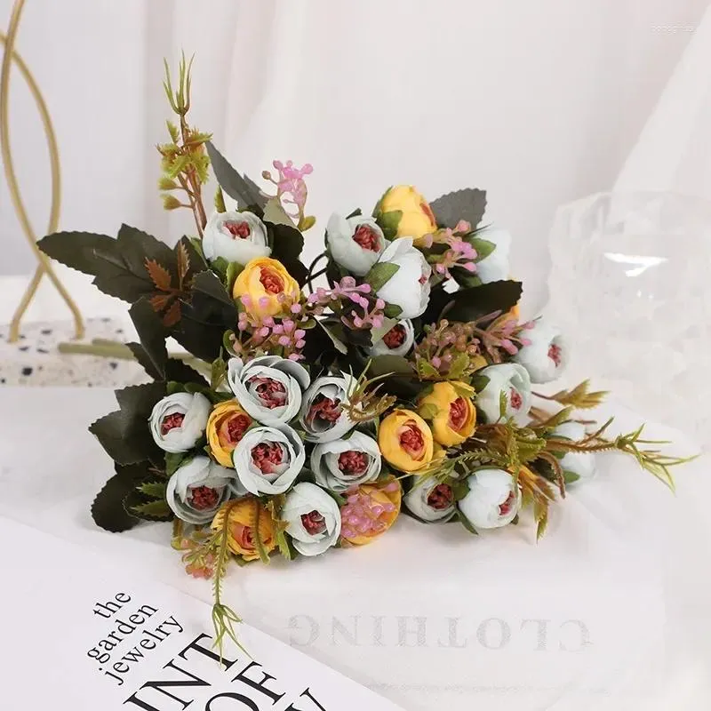 Fleurs décoratives Simulation mariage mariée soie camélias Bouquet vacances fête décoration artificielle rose fleur Yunxi camélia bourgeon
