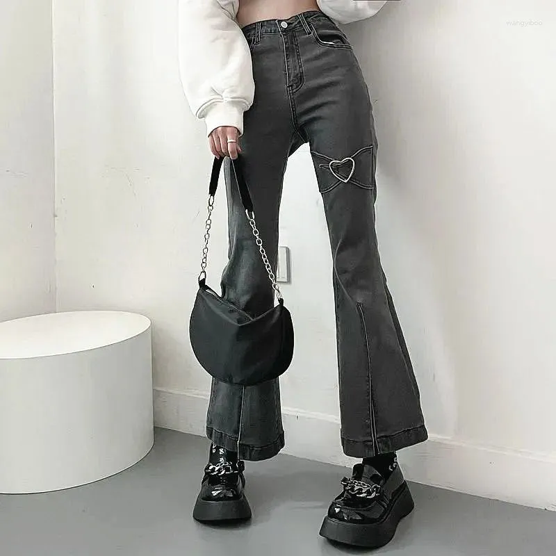 Women's Jeans 2024 Winter Warm Velvet Washed Grey Korean Y2k Fashion Slim Flare Pants For Women Clothes Casual Kpop Dress Lady Trousers