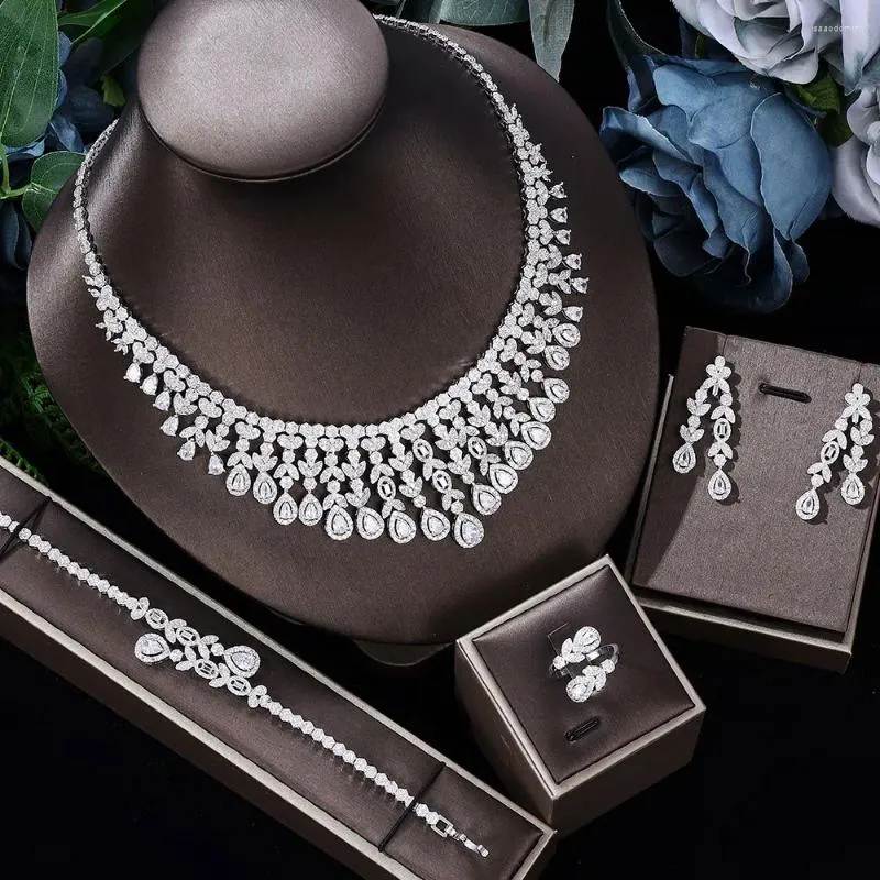 Naszyjne kolczyki Zestaw ślubu Arabia Saudyjska dla kobiet woda upuszcza sześcienne cyrkonia biżuteria nośna Dubai impreza Akcesoria zaręczynowe