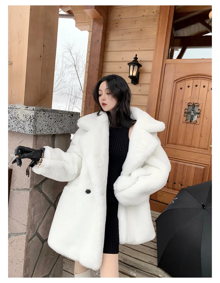 DHgate.com:2024Fluffy Faux Fur Coat Womens Elegant Faux Rabbit Fur 