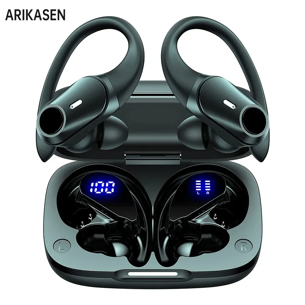 Słuchawki Sports Bluetooth Słuchawki TWS z Earhook LED obudowa ładowanie TYP C Bezprzewodowe słuchawki do gier stereo z mikrofonami