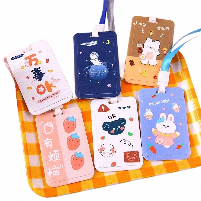 Carto Bear Rabbit Bus ID Holders Pass Case Capa Estudante Identificati Badge Card Acc Exhibiti Card Case com colhedores M3Dq #