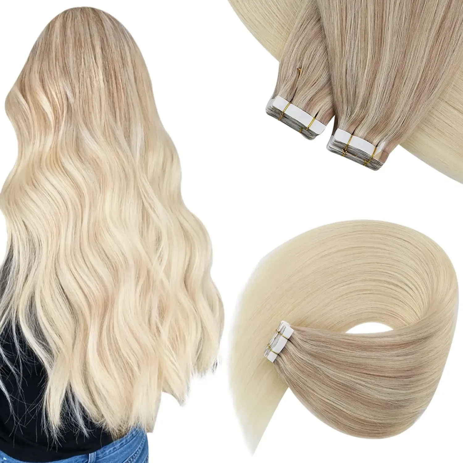 Extensions VeSunny Tape in Hair Extensions Lijm Echt menselijk haar Blonde huid Inslag Bruin Machine Remy Lijm op haar 50g #Nordic Gloden