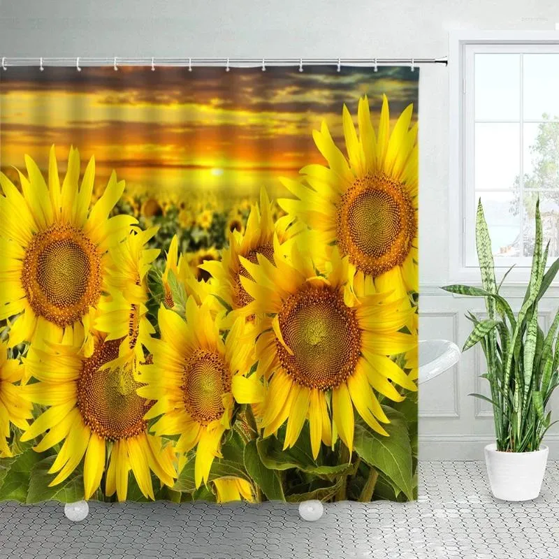 Rideaux de douche fleurs rurales jaune tournesol paysage naturel Floral maison tissu baignoire rideau de bain ensemble salle de bain décoration