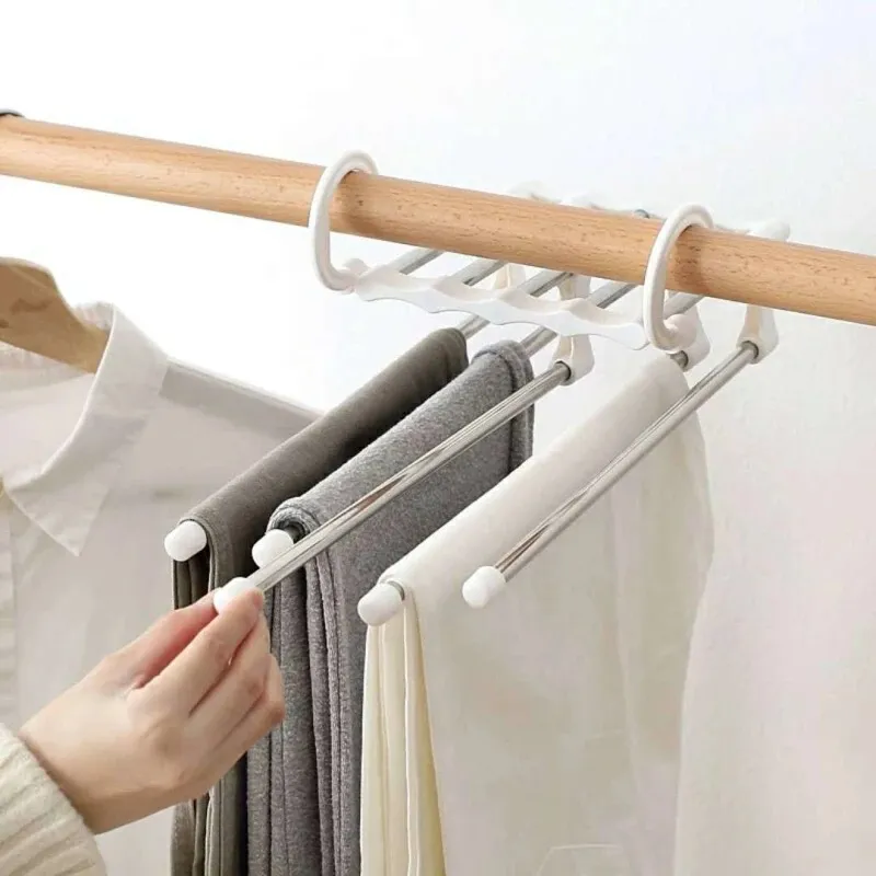 2024 5-in-1 Fashion Pants Rack Shelves Pant Rack Shelves Stainless Steel Multi-functional Wardrobe Magic Hanger Closet Organizer - for