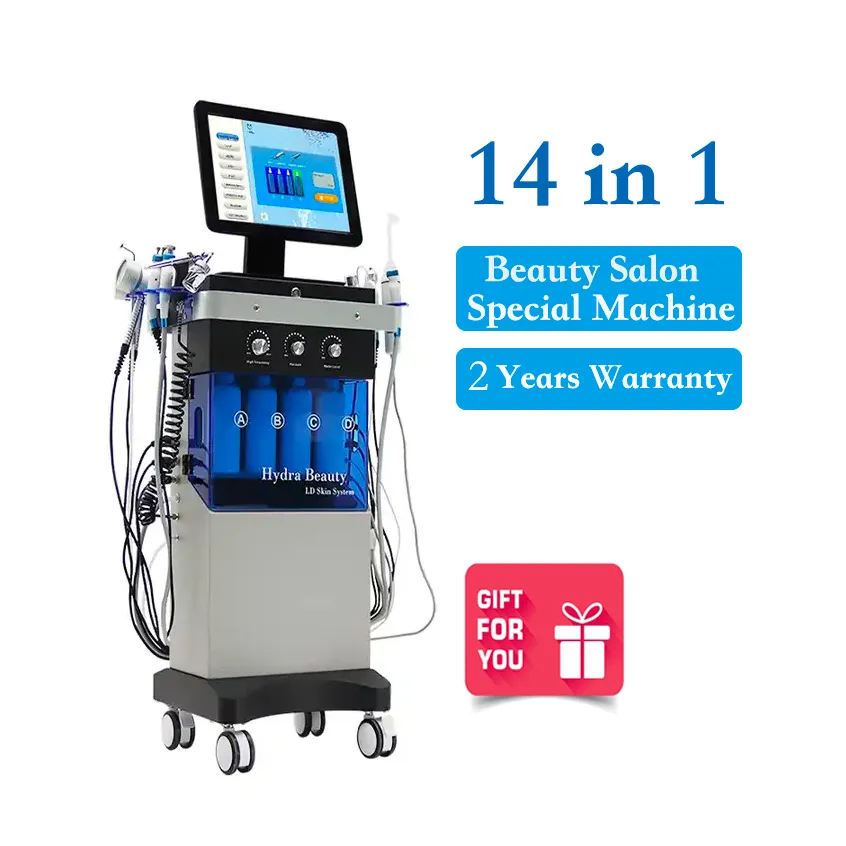 14 I 1 multifunktionell bärbar hydro ansiktsskönhetsutrustning Aqua Peeling Dermabrasion Hydra Facial Wrinkle Ta bort och vård Syre Jet Spa Skin Clean Machine