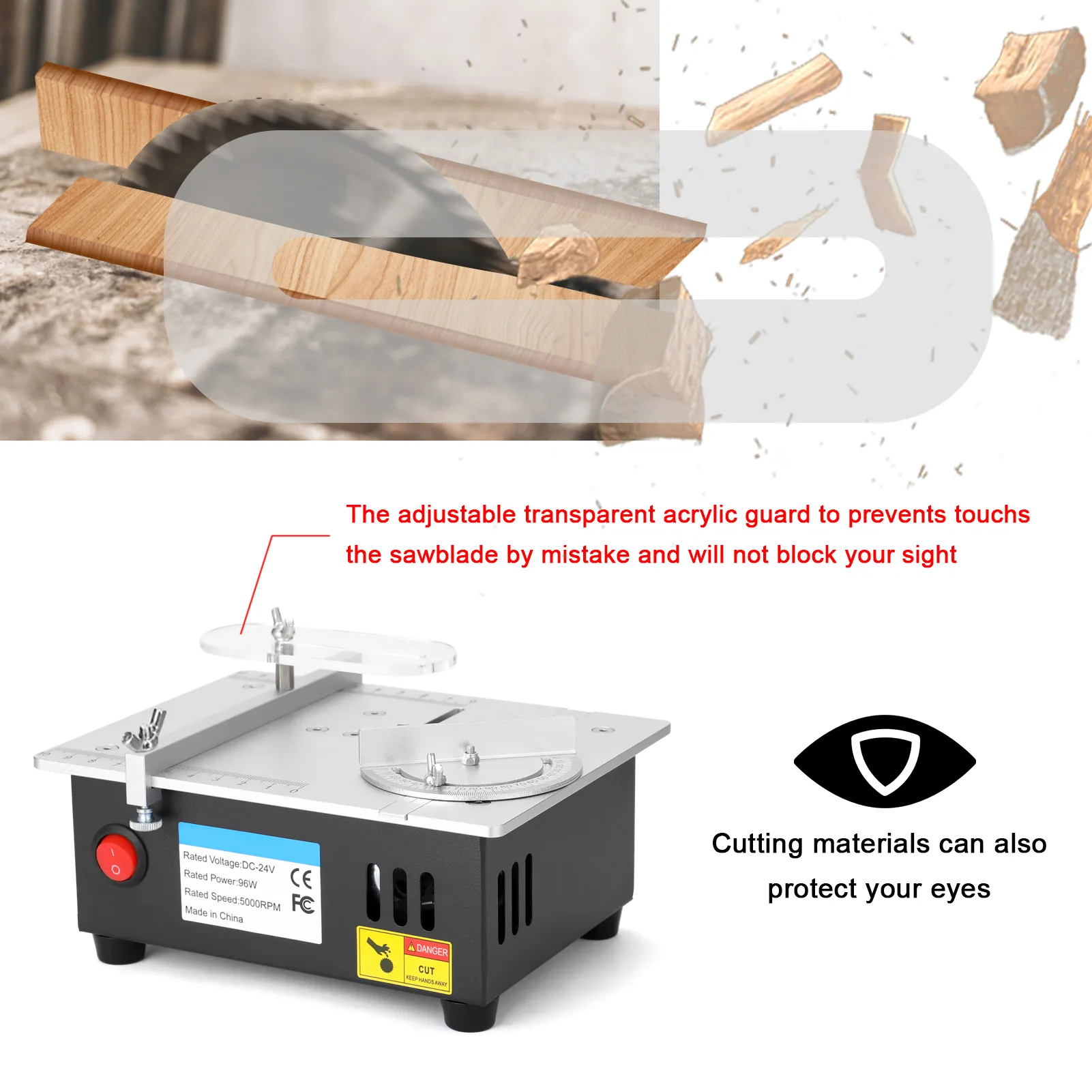 Mini Electric Table Saw 96W 5000 rpm Bänk såg liten hushåll DIY skärmaskin 14mm skärande djup träbearbetning cirkulärsåg